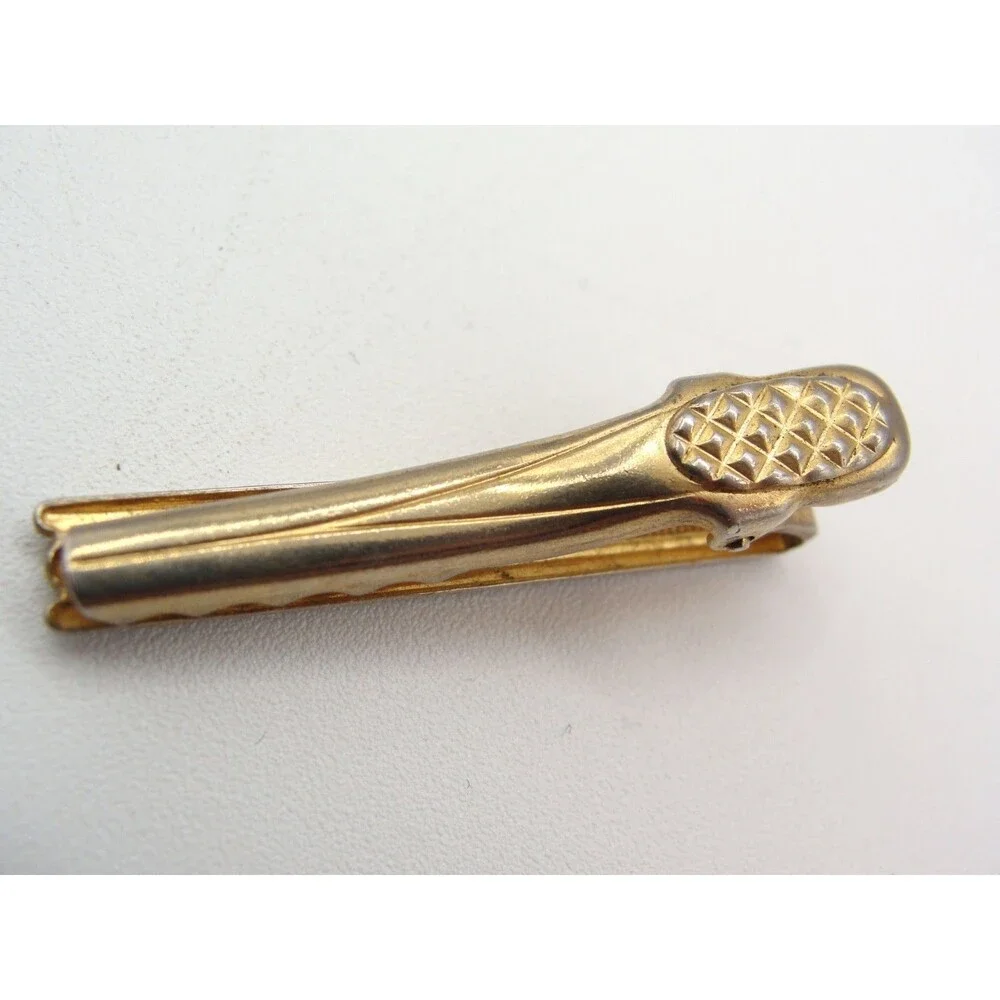 Vintage Two Tone Gold Silver Textured Tie Clip Bar Oval MCM Mens Wedding Jewelry